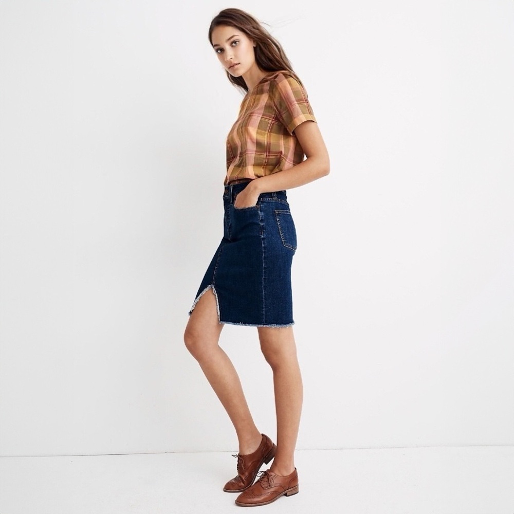 Madewell Stretch Denim Pegged Cutout Skirt in Bellhaven Wash
